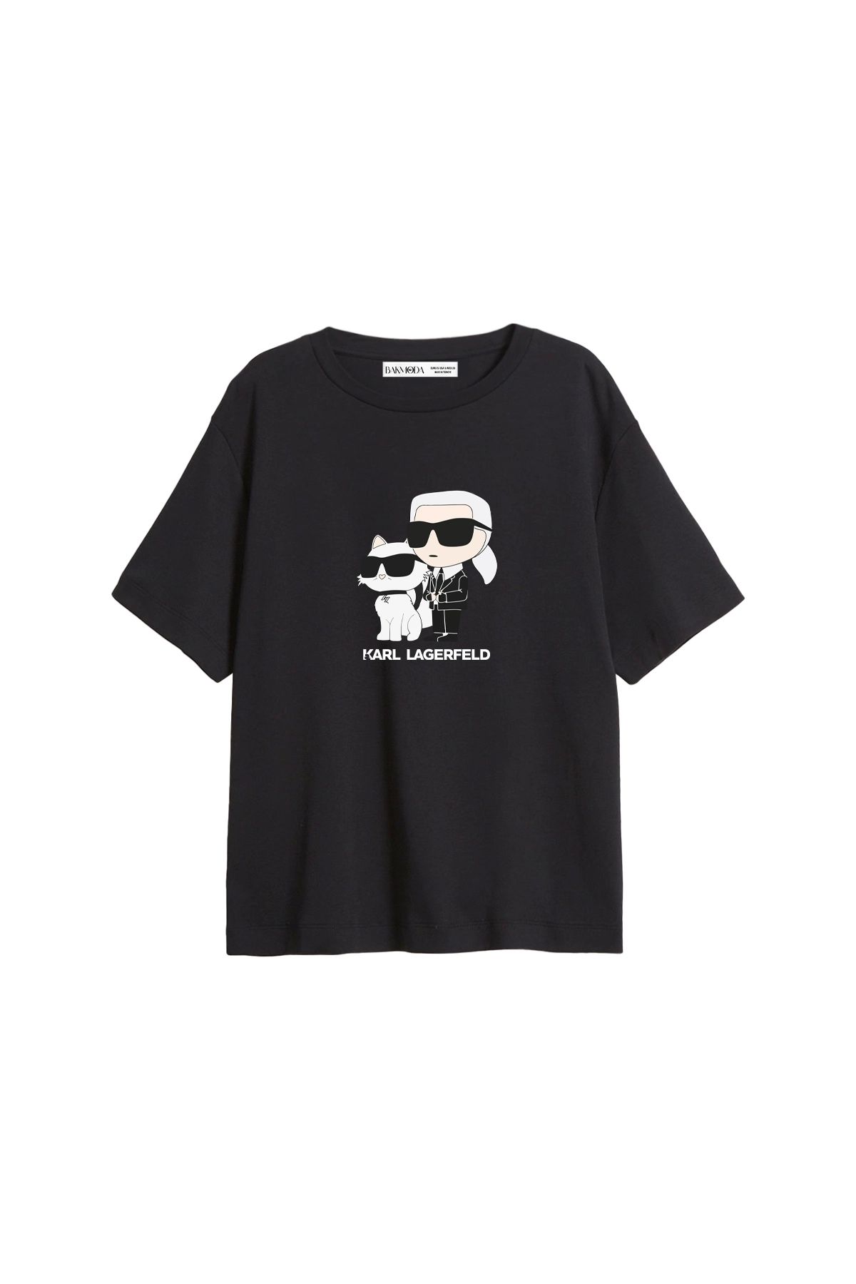 CİNEMA MODA Krl Lagrfld Baskılı Relaxed Fit Siyah Kadın Tshirt