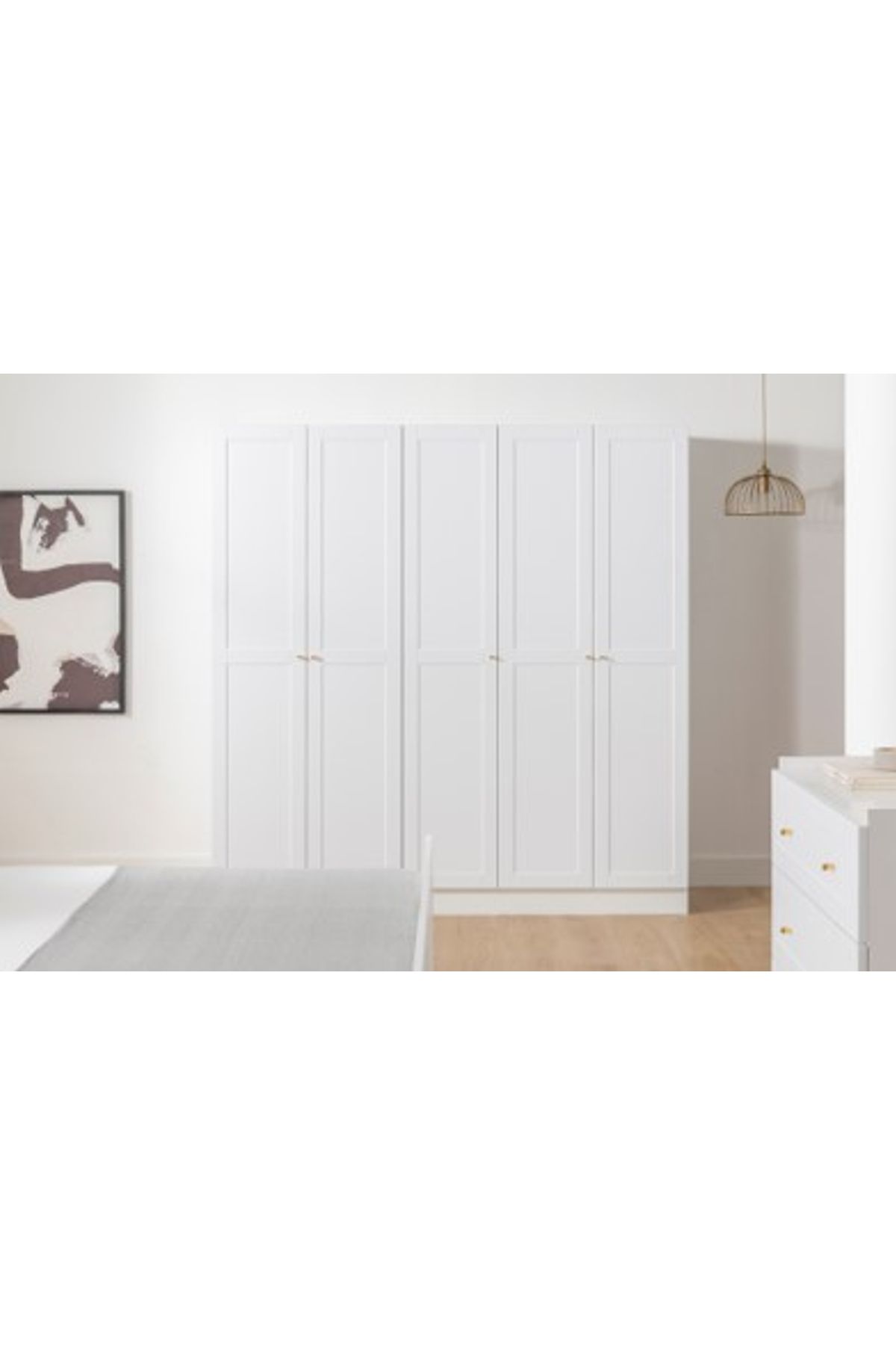 Vivense HENRY GARDIROP, 5 KAPAKLI, BEYAZ 210 CM