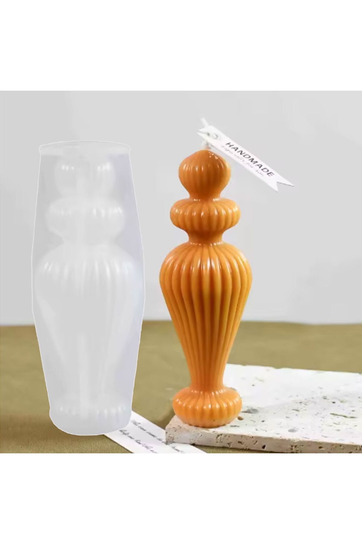 TT Tahtakale Toptancıları Silikon Avrupa Çizgili Mum Kalıbı Aromaterapi Mumluk Süs Masaüstü Dekorasyon Mumu 12.7 CM