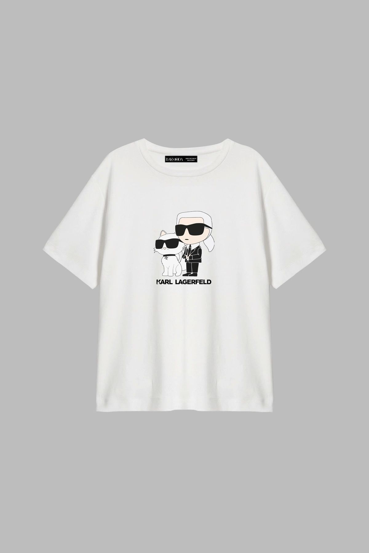 CİNEMA MODA Krl Lagrfld Baskılı Relaxed Fit Beyaz Kadın Tshirt