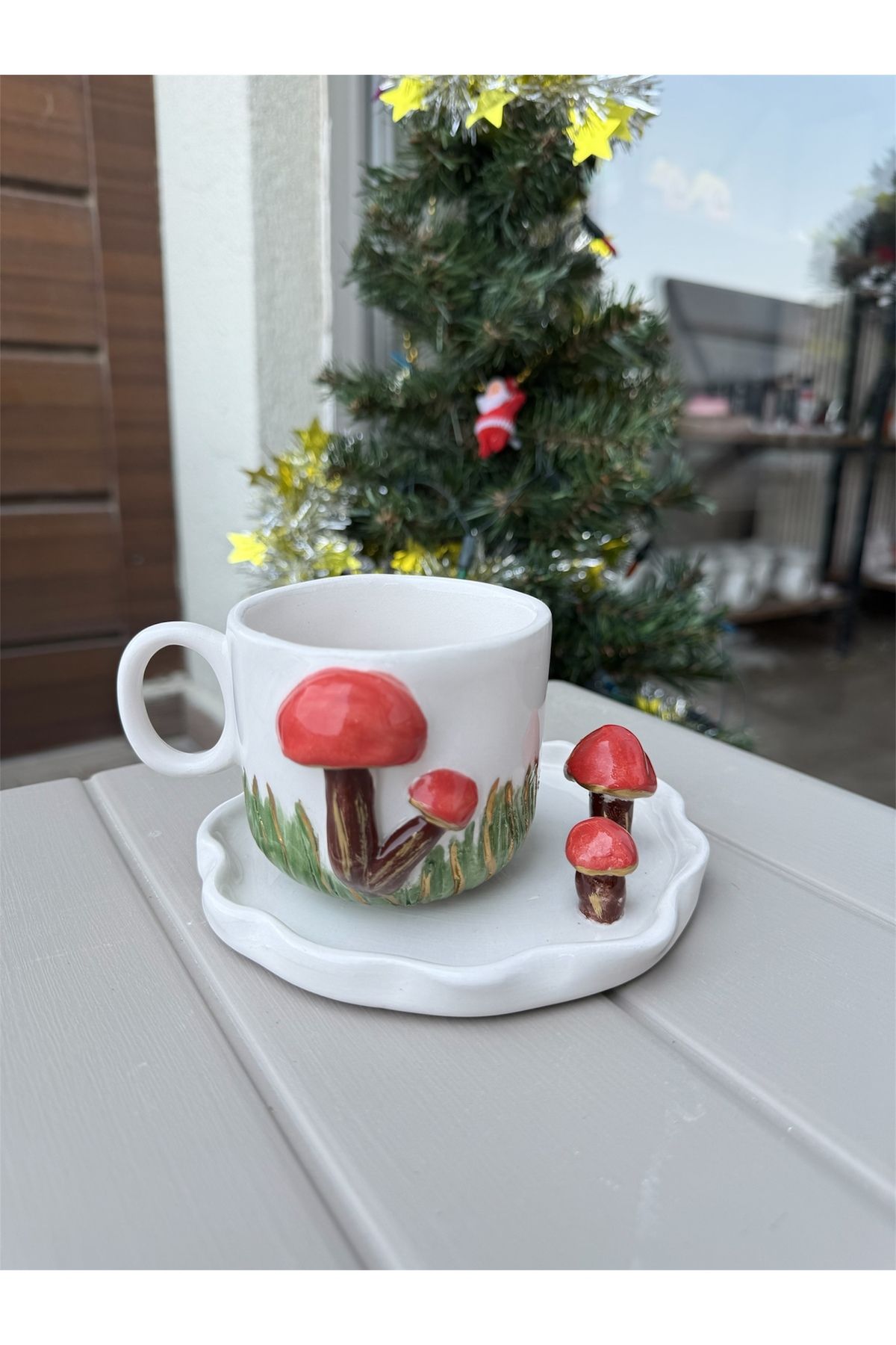 Tasarım Mantarlı seramik fincan el yapım altın detaylı çok şık mug bardak fincan