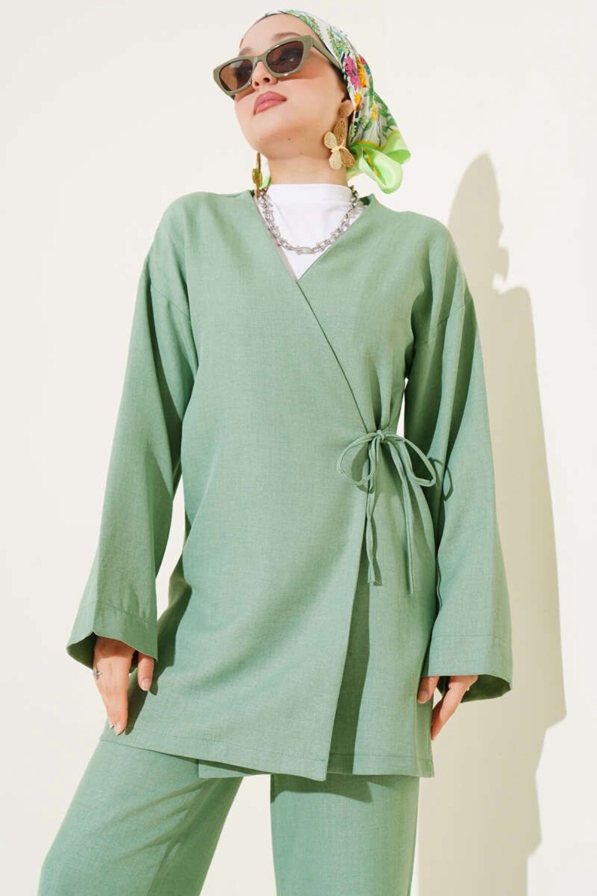 modasindoma kadın yandan baglamalı kimono ikili takım