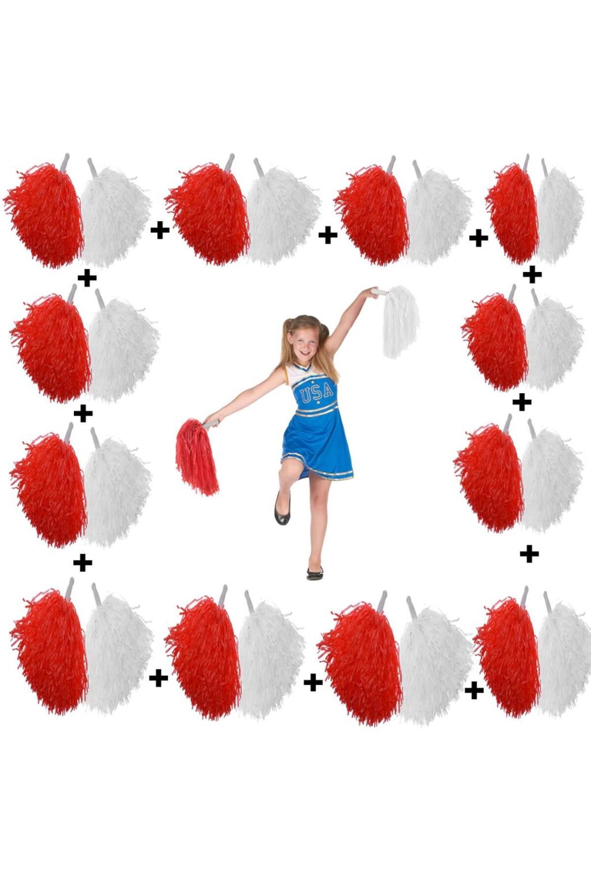 Kanonik Education 12 Çift ( 24 Adet ) Kırmızı-Beyaz Renk 23 Nisan 19 Mayıs 29 Ekim Okul Gösteri Ponponları
