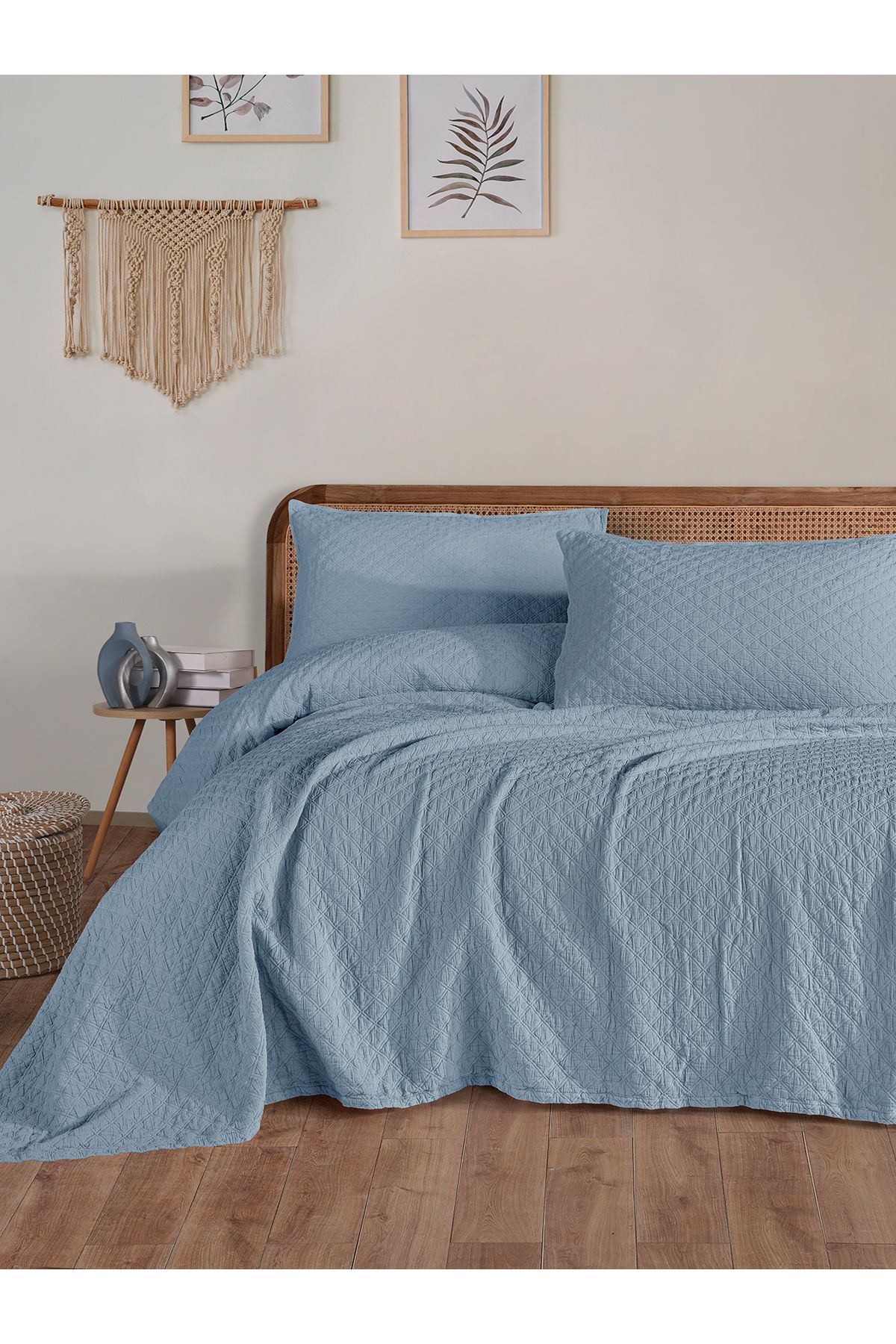 BED LİNE Cambrıdge yatak örtüsü seti çift kişilik mavi kutulu