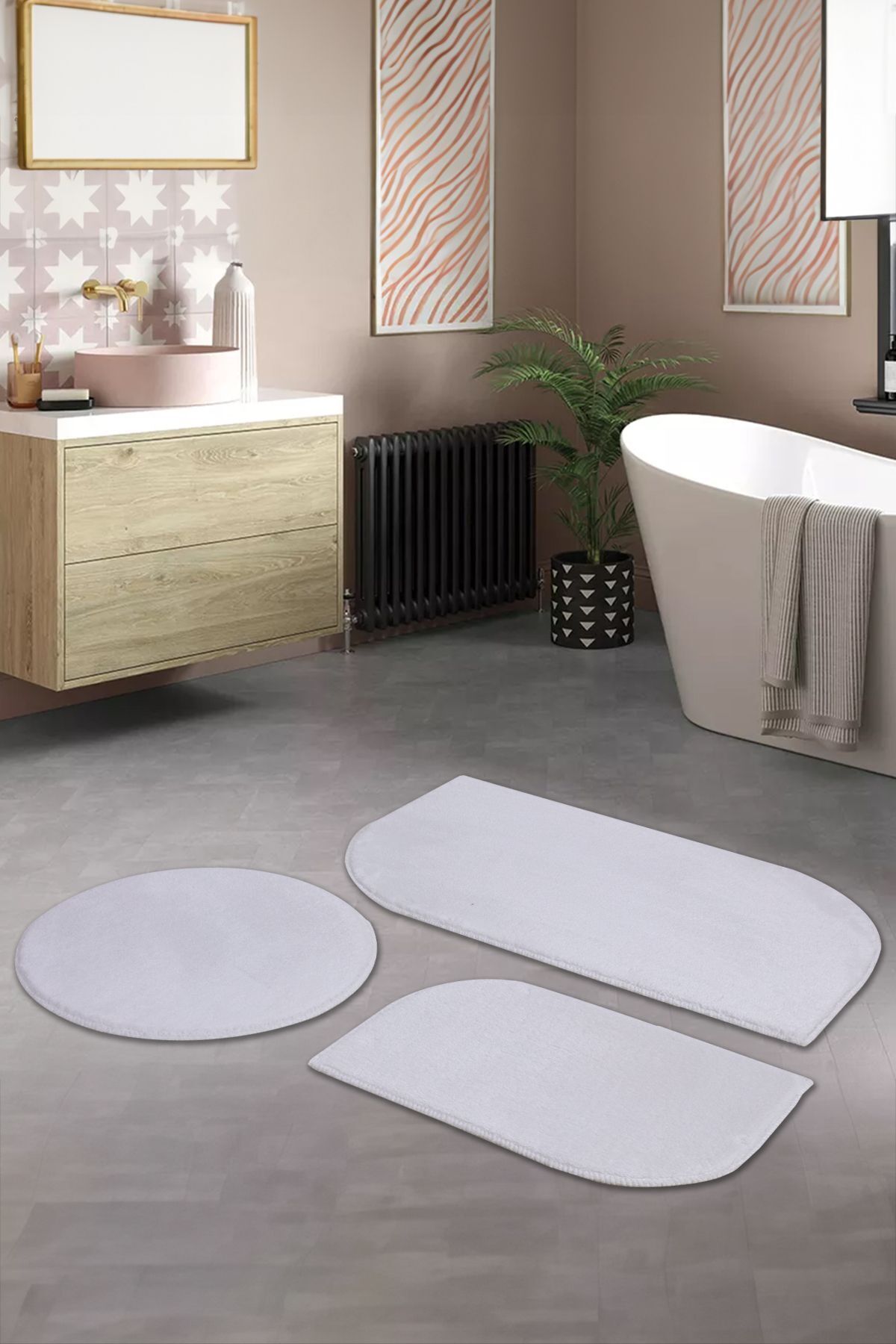 BSB HOME LİVİNG Yumuşak Makinede Yıkanabilir Saçaklı Modern Klozet Takımı Beyaz 3'lü set( 60x100-60x60-60x40 )