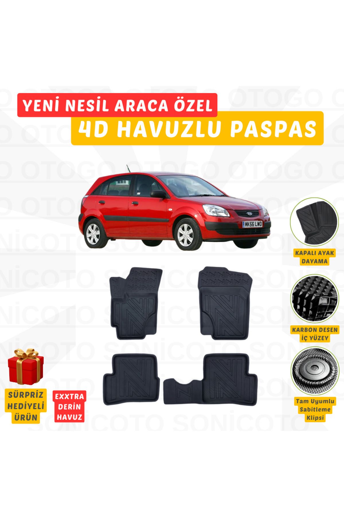 Otogo KIA RIO HATCHBACK 2009 Tam Uyumlu 4D Havuzlu Paspas Prestige Seri