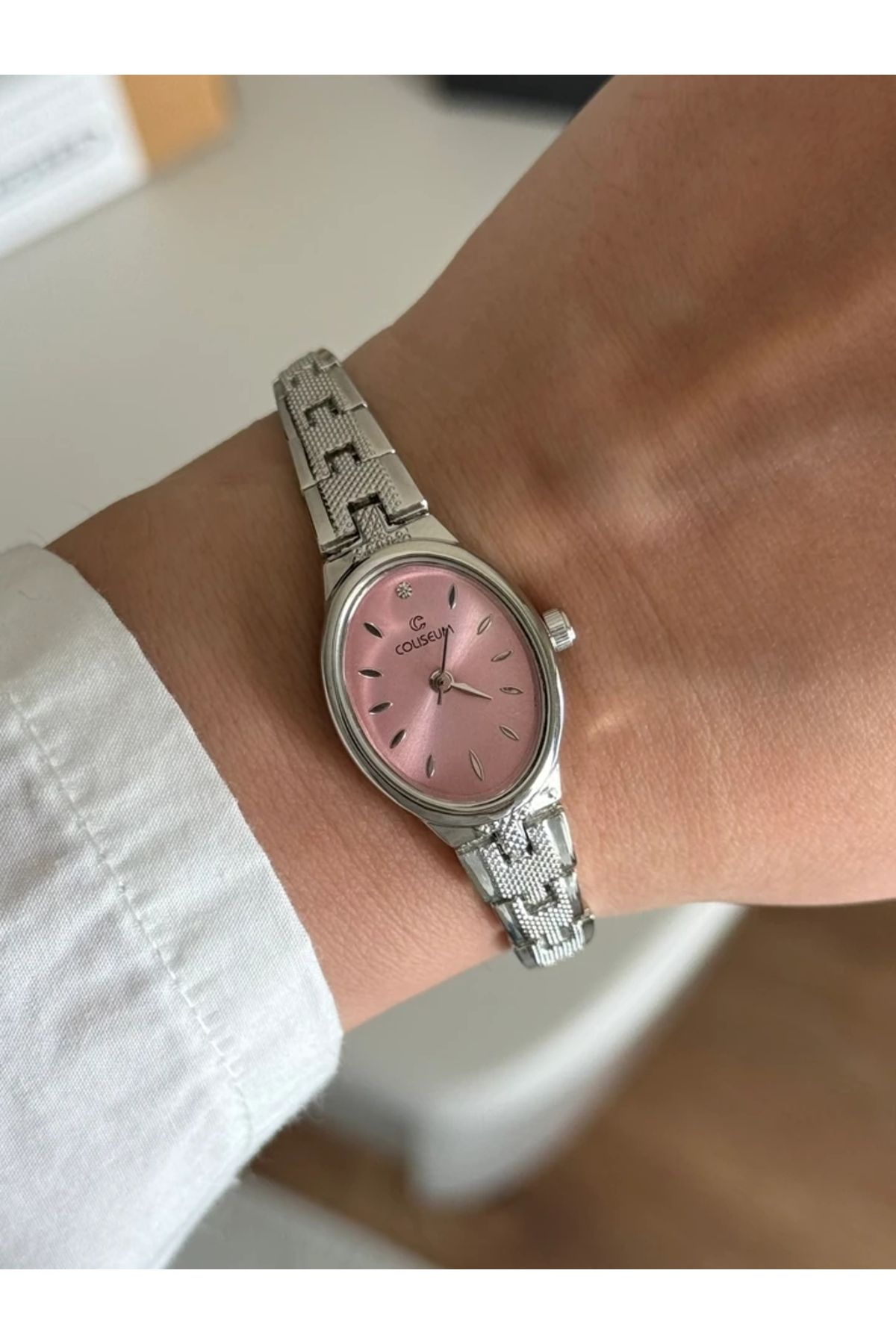 RoseandRoses Benibon Oval Kasa Minimal Kadın Kol Saati Gümüş (Pembe Kasa)