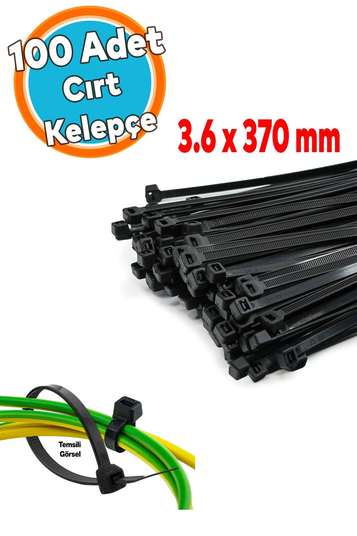 NZB Plastik Cırt Kelepçe 3,6x370 mm 100 Adet Siyah Renk Zip Kablo Bağı Çok Amaçlı Bağlama Uzun