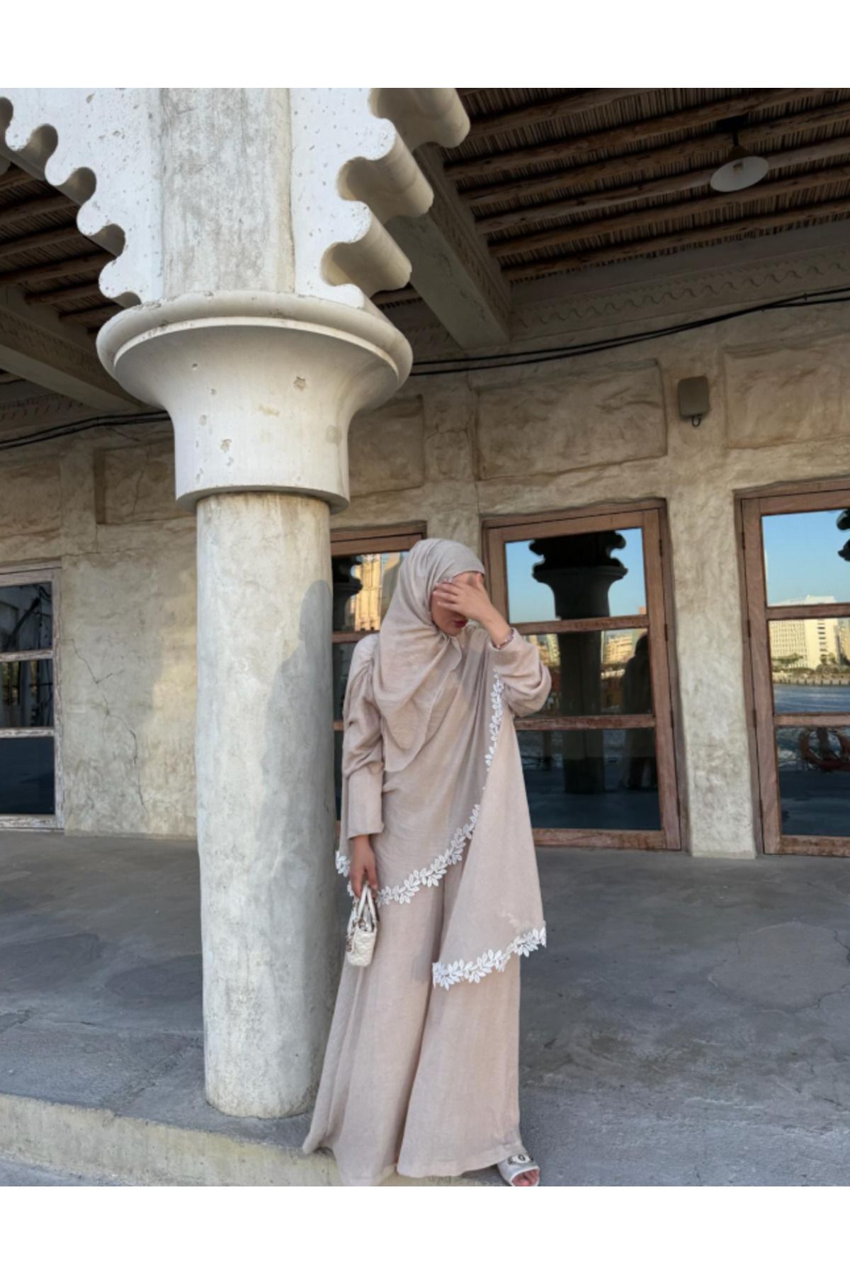 Molly Nelly Kadın Keten Kimono Çiçek Detaylı Pantolonlu Takım