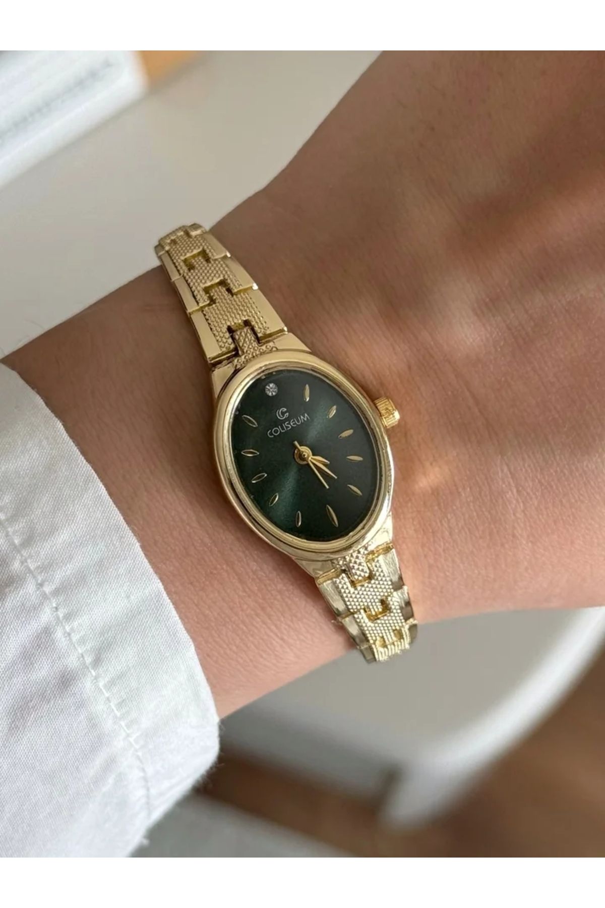 RoseandRoses Benibon Oval Kasa Minimal Kadın Kol Saati Gold (Yeşil Kasa)