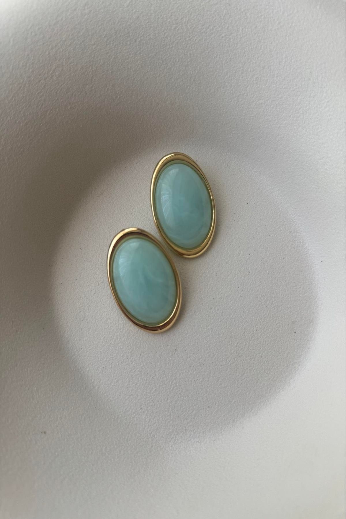 Orvix Accessories KARARMAZ ÇELİK OVAL MAVİ KADIN KÜPE ABİYE KÜPE YAZLIK KÜPE VİNTAGE KÜPE ANNE KÜPE