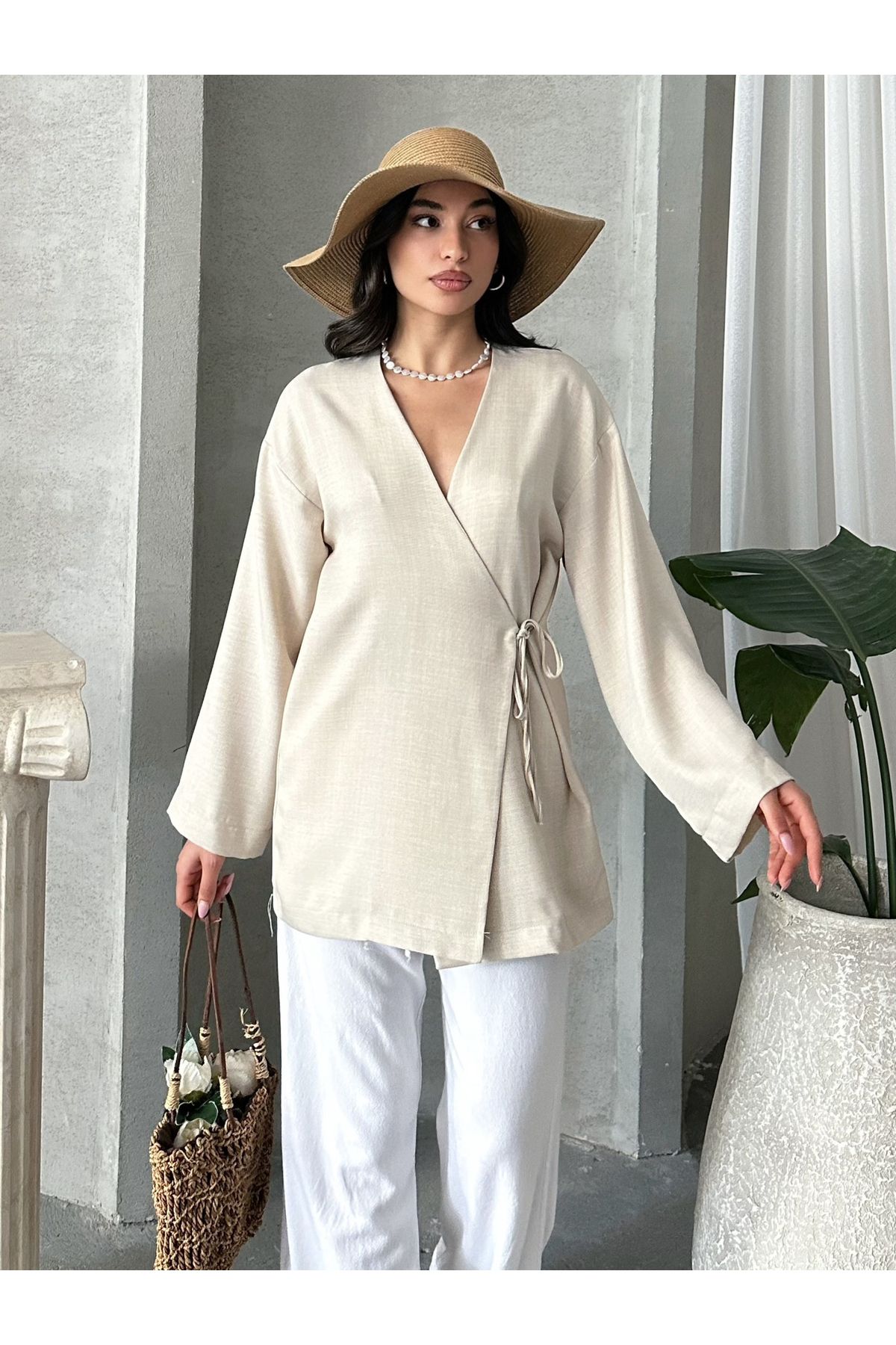 MD trend Kadın V Yaka Bağlamalı Kimono