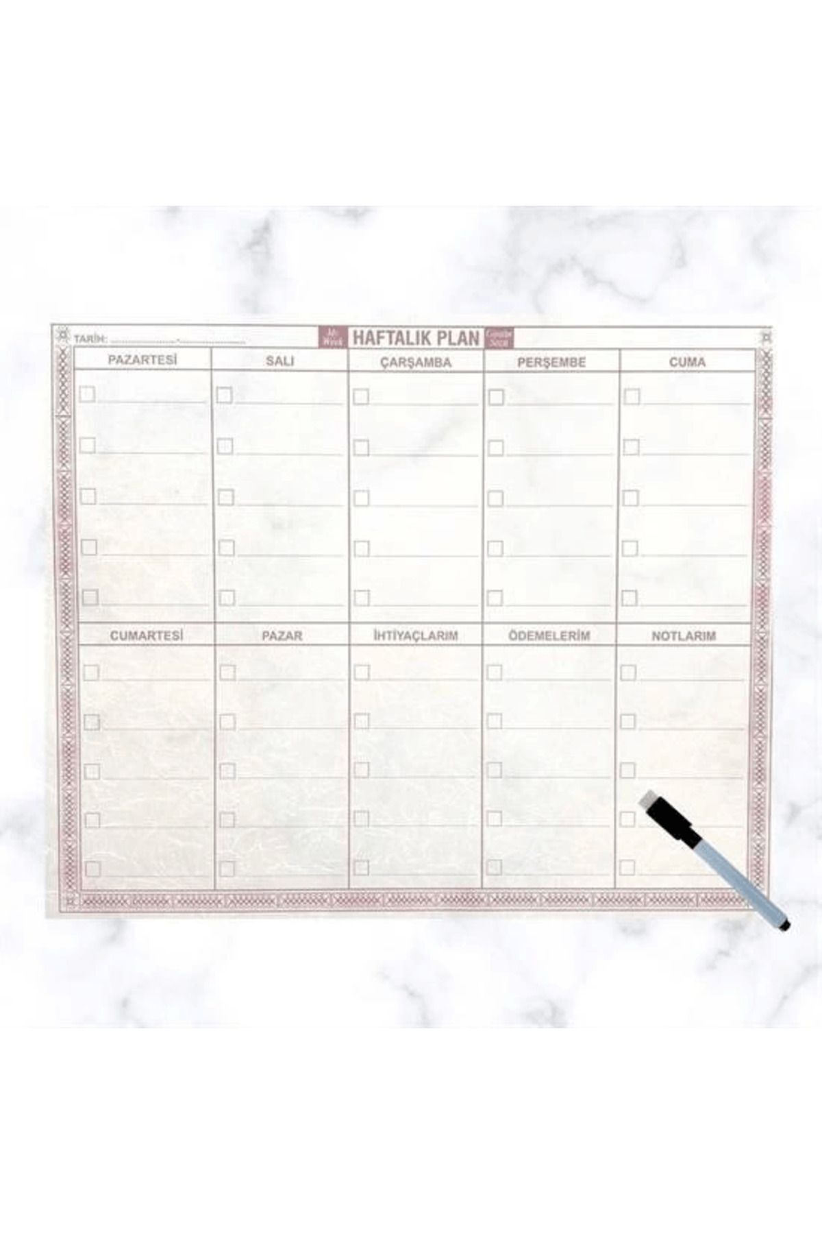Shoplaza Şeffaf Kendiliğinden Yapışkanlı Kalemli Haftalık Planlayıcı 40cm-50cm ( )
