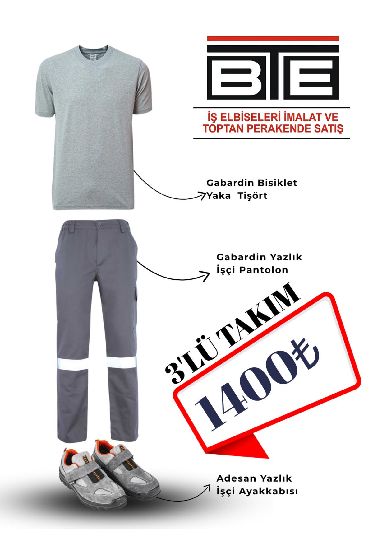 ADESAN 3’lü Yazlık İş Seti – Tişört + Pantolon + S1 İş Ayakkabısı