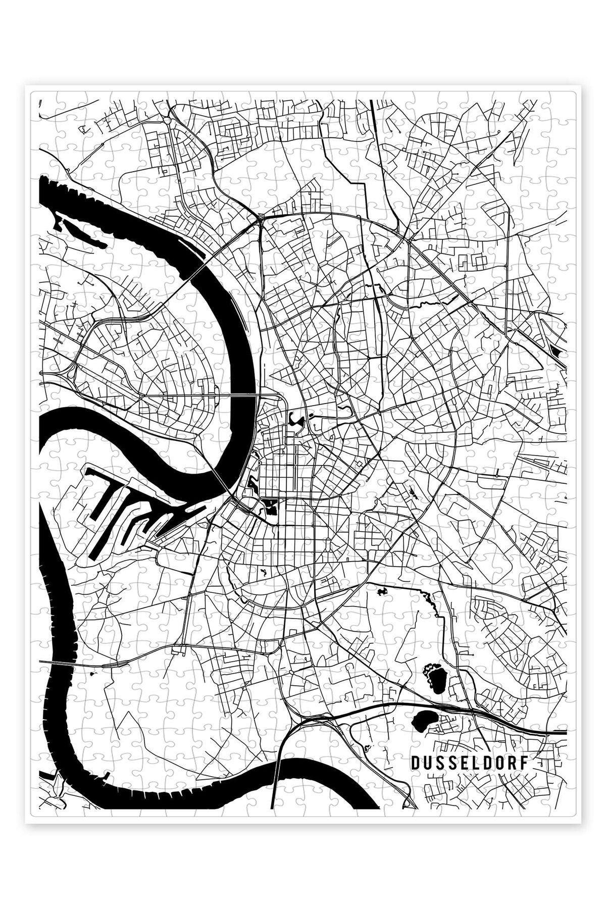 Jeronkarji Düsseldorf Almanya Harita 500 Parça Puzzle Yapboz Şehir Manzara Temalı Hobilik