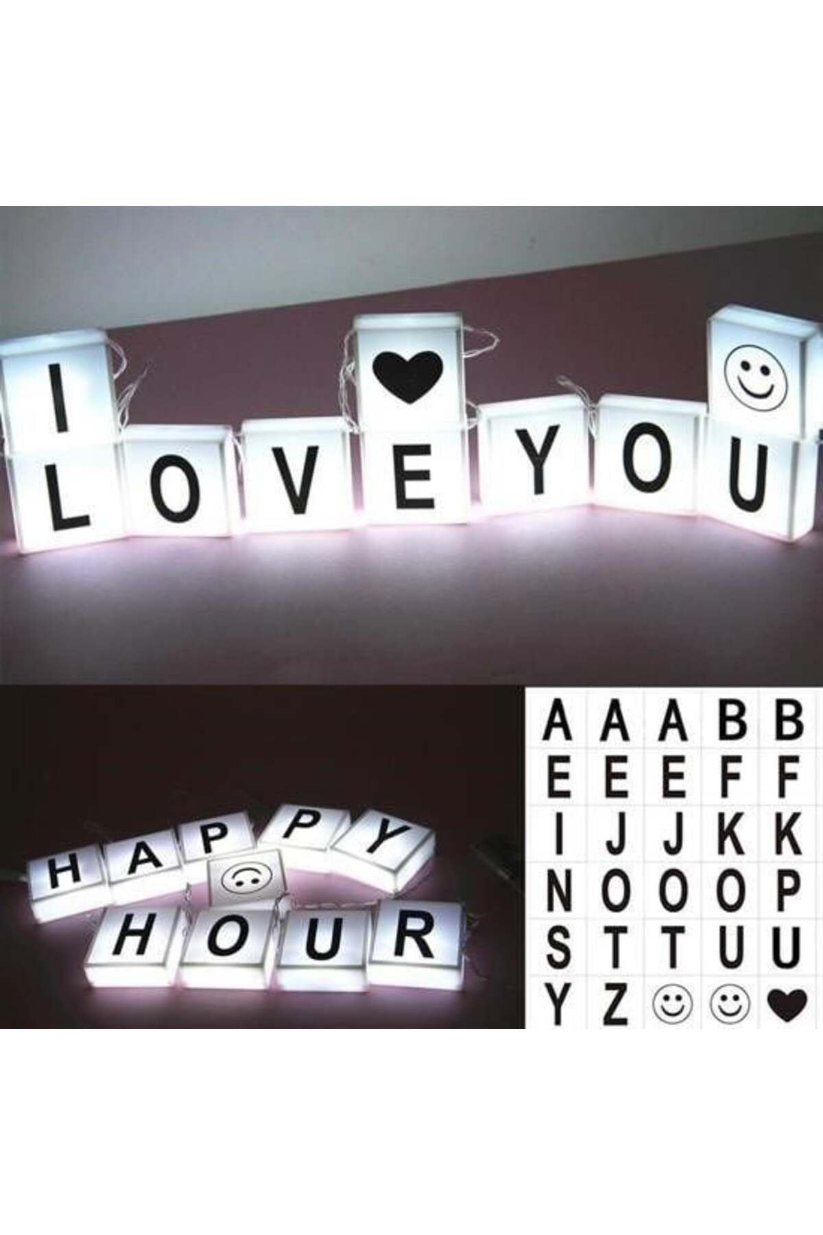 swilex 10lu Lightbox Işıklı Harf Mesaj Panosu Dekoratif Harf Işık Zinciri