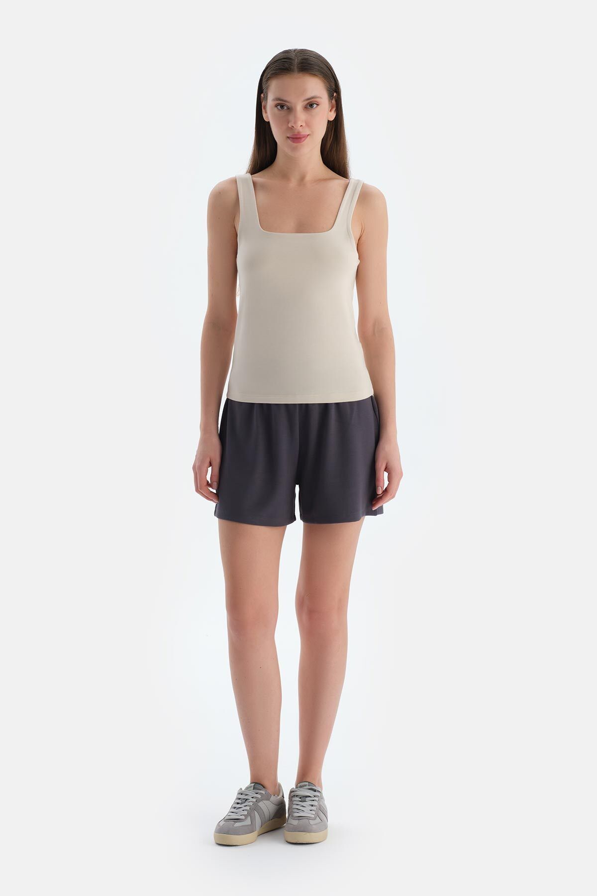 Dagi-Dark Gray Modal Shorts with Elastic Waist 4