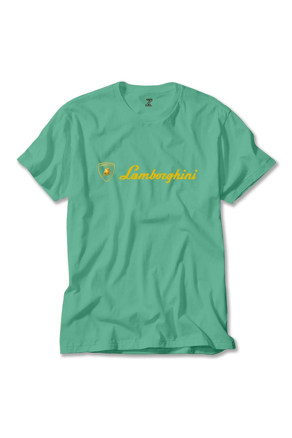 Z zepplin Lamborghni Gold Logo Text Yeşil Tişört