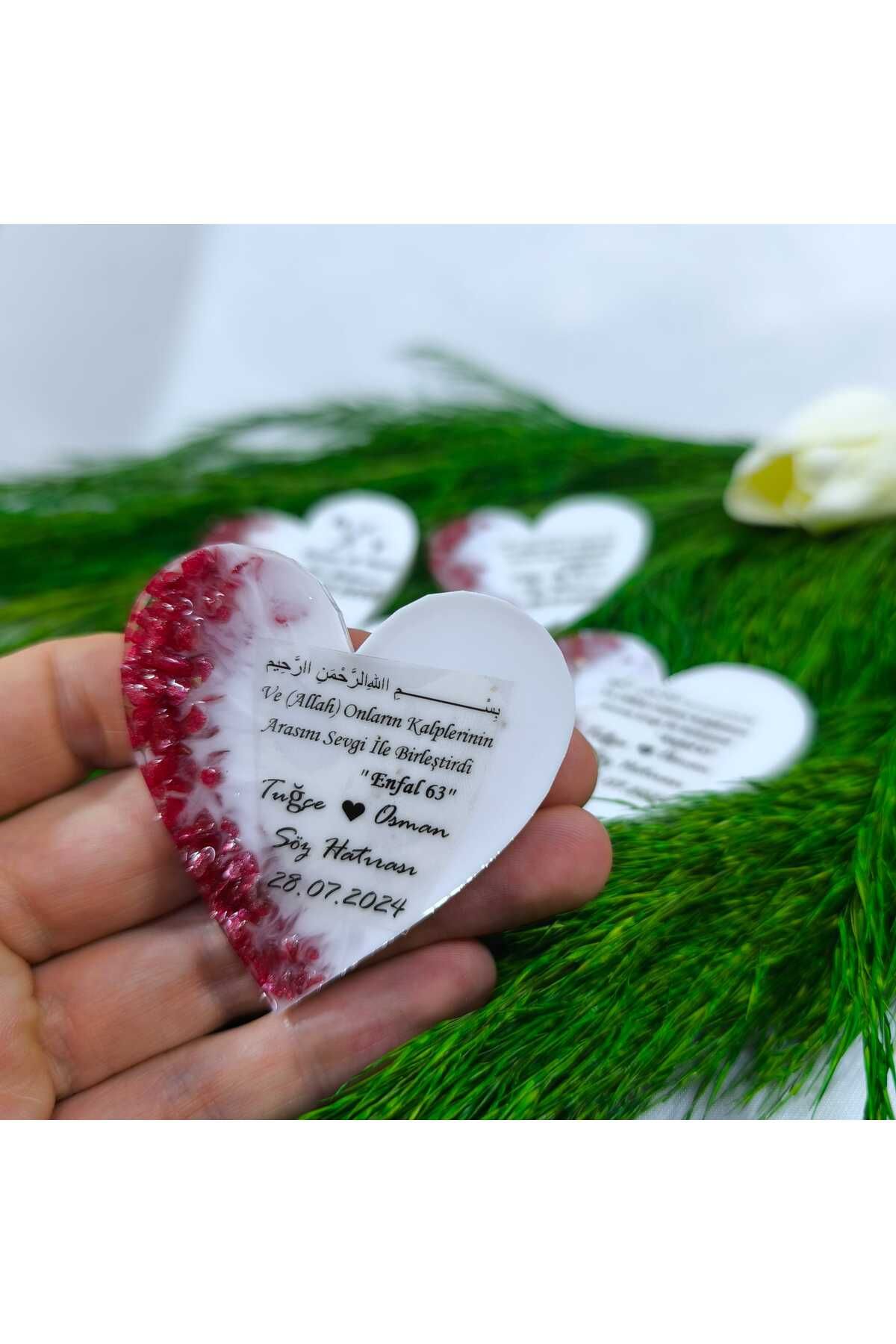 demet art studio Kırmızı Taşlı Epoksi Magnet – Söz, Nişan, Nikah İçin Şık ve Zarif El Yapımı Hediyelik 25 ADET