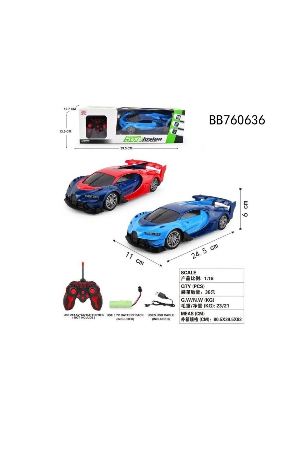 ARABUL TEKNOLOJİ FULL FONKSİYON ŞARJ EDİLEBİLİR UZAKTAN KUMANDALI ARABA MAVİ