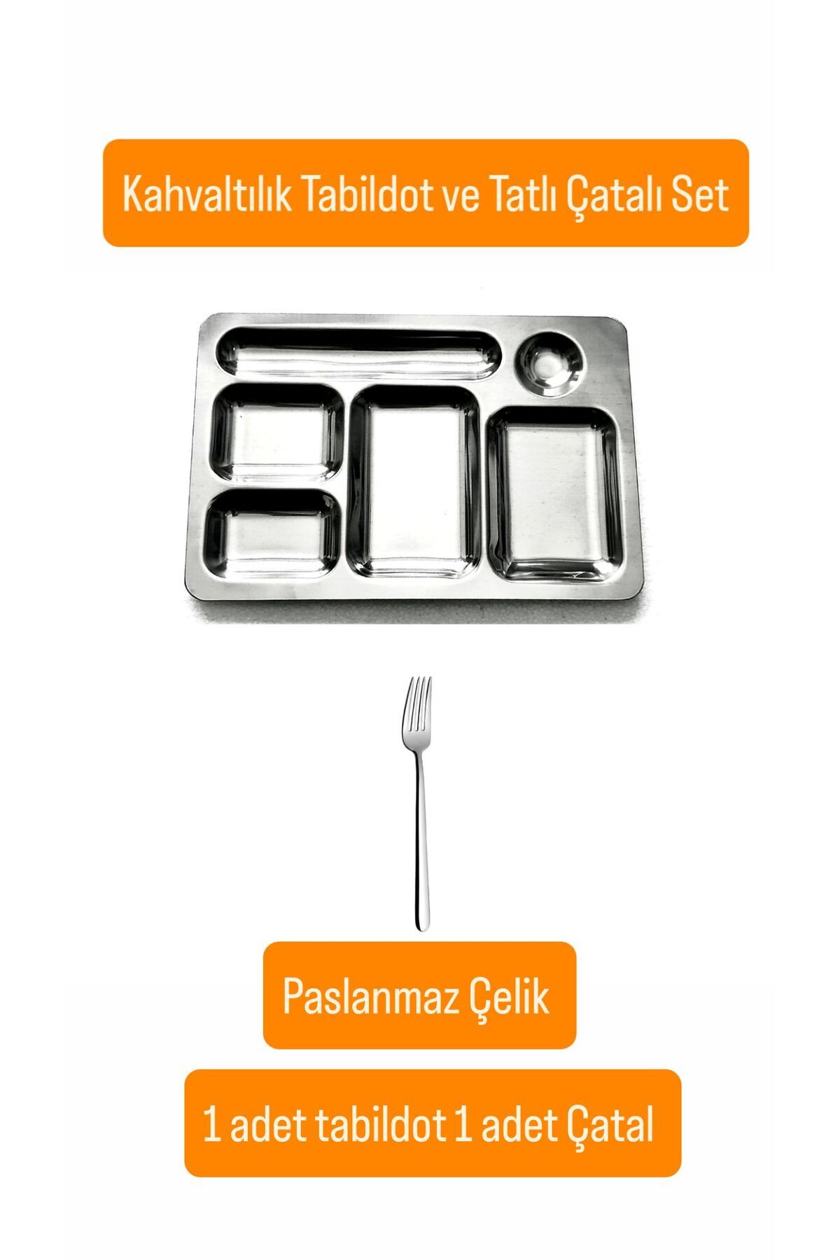 Becenhouse 2 Parça Paslanmaz Çelik Kahvaltılık Tabildot 1 ad. Tatlı Çatalı 1 ad. Mini Tabldot
