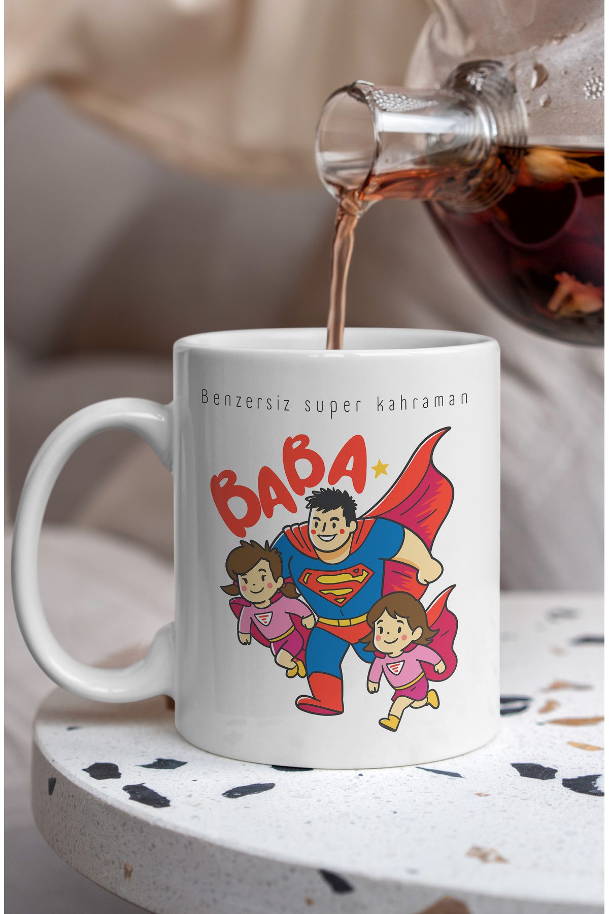 Ayabak Kupa Bardak - Süper Baba ve İkizler Desenli Kupa Bardak - Hediyelik Kupa Bardak
