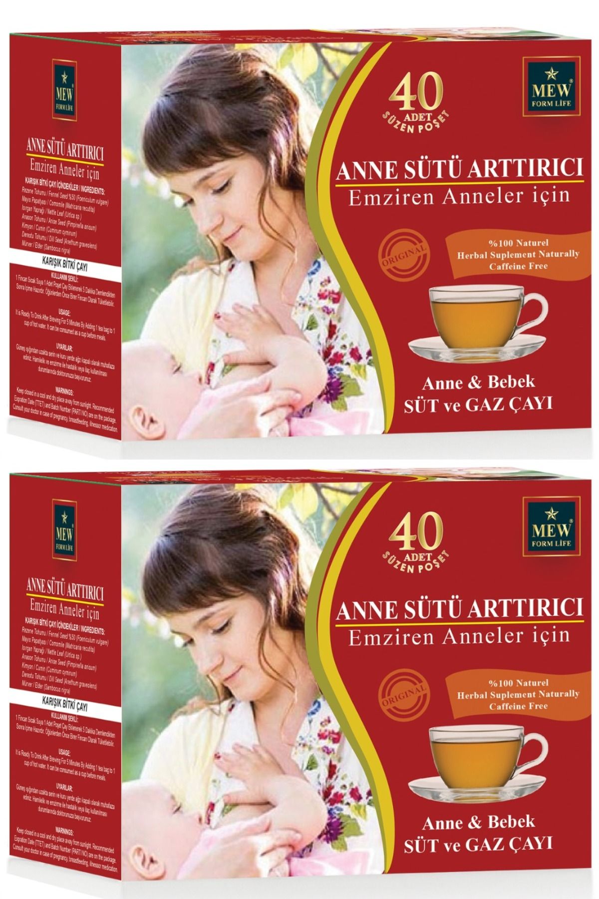 MEW FORM LİFE Emziren Anneler Için Süt atırıcı Doğal, Sindirim Destekleyici, Bitkisel Çay . 2 PAKET