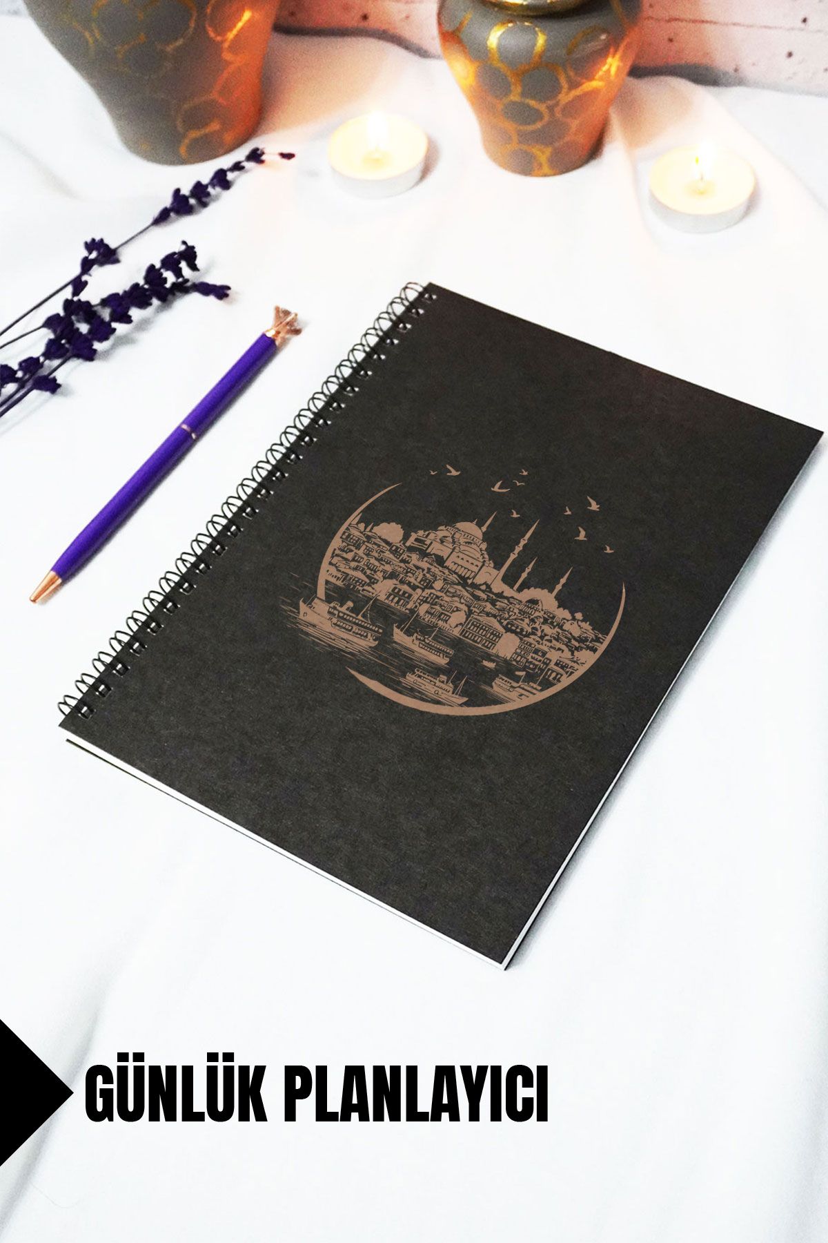 markcat A5 İstanbul Temalı Siyah Kraft Kapaklı Defter - Çizgili Defter - 60 yaprak (120 sayfa) 15x21 cm