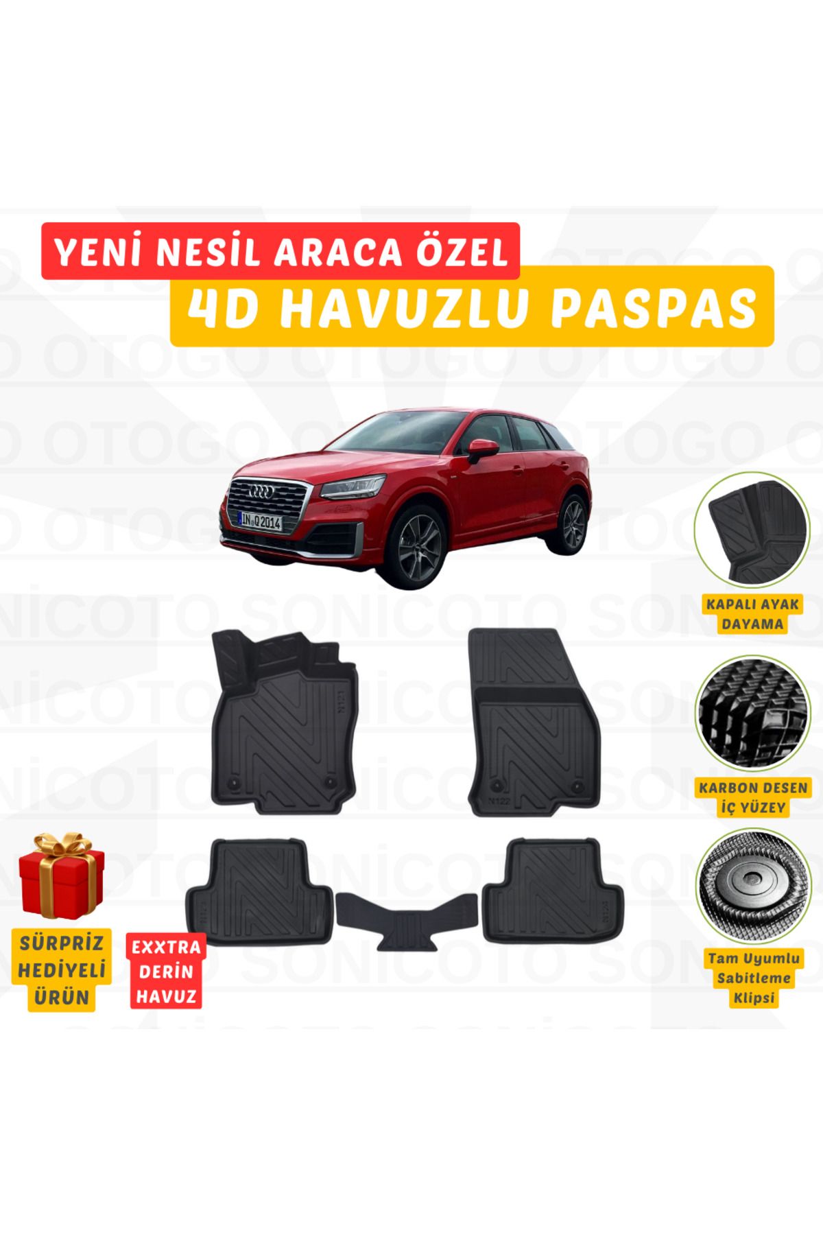 Otogo AUDI Q2 2016 Tam Uyumlu 4D Havuzlu Paspas Prestige Seri