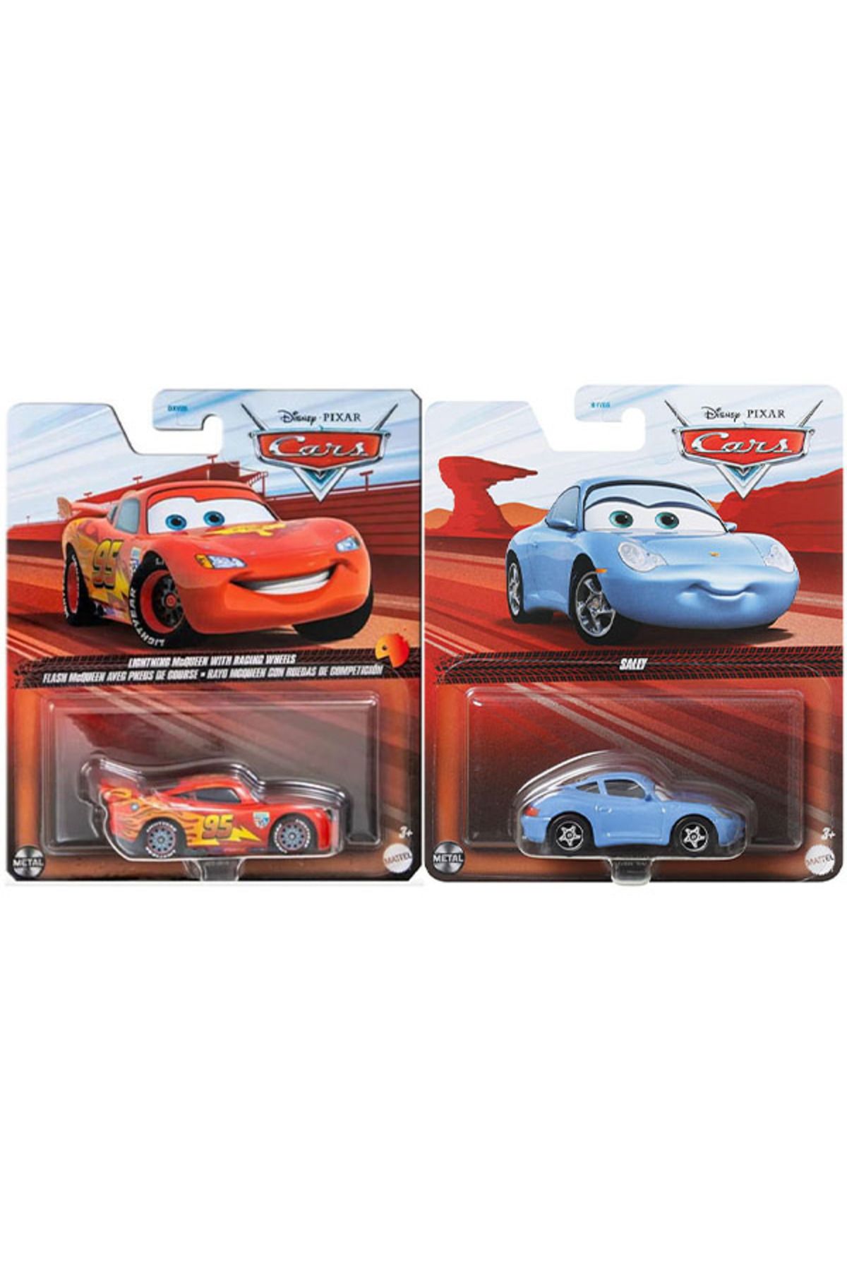 CARS Disney Pixar Cars 2 Araç Set - Lightning McQueen With Racing Wheels & Sally (1/55)
