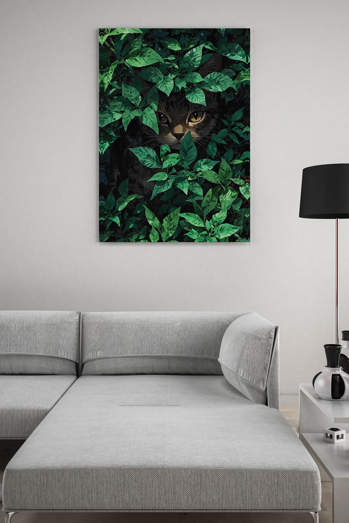 SELMIRA Yapraklar Arasında Kedi Kanvas Tablo