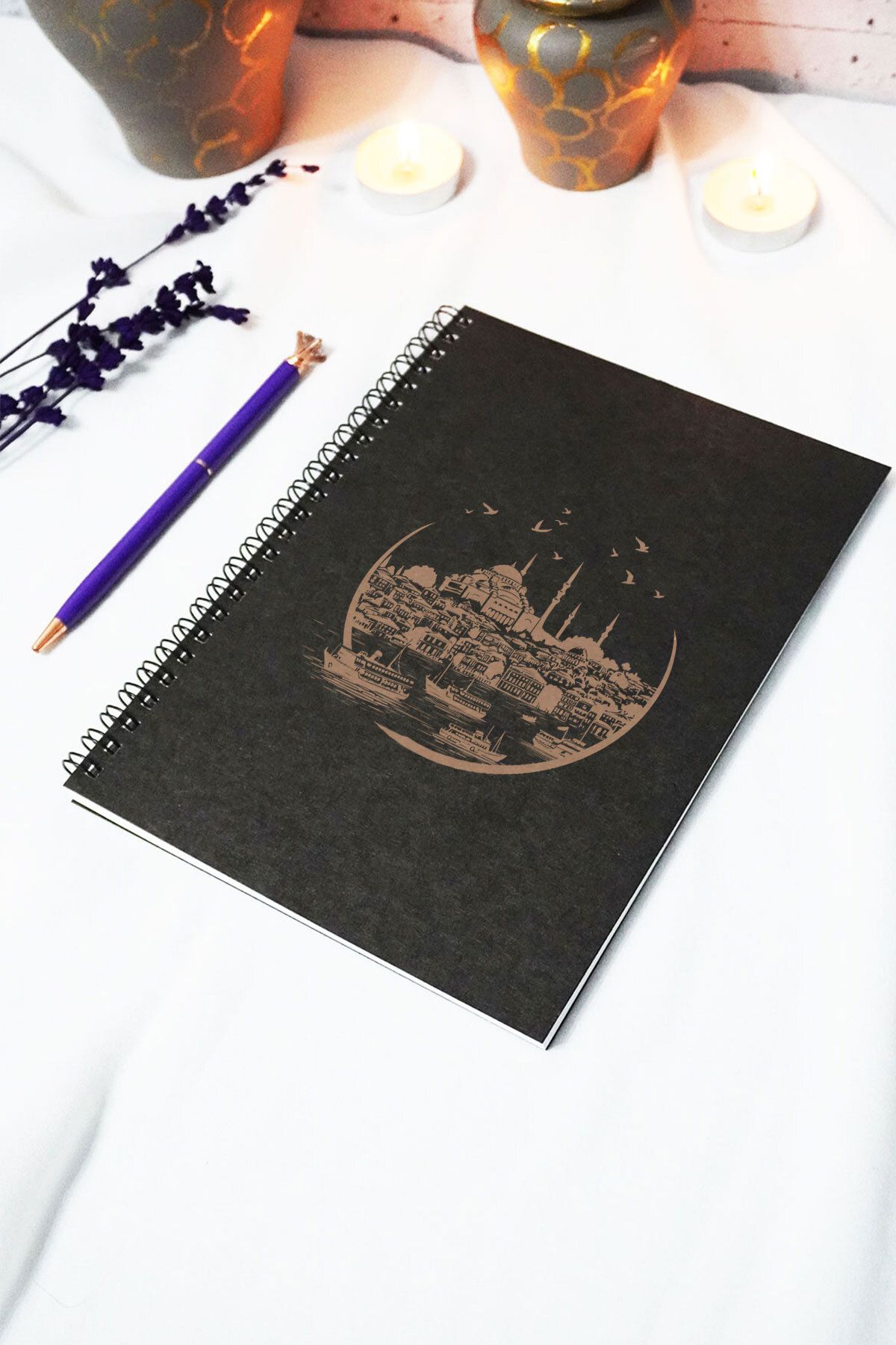 markcat A5 İstanbul Temalı Siyah Kraft Kapaklı Defter - Çizgili Defter - 60 yaprak (120 sayfa) 15x21 cm