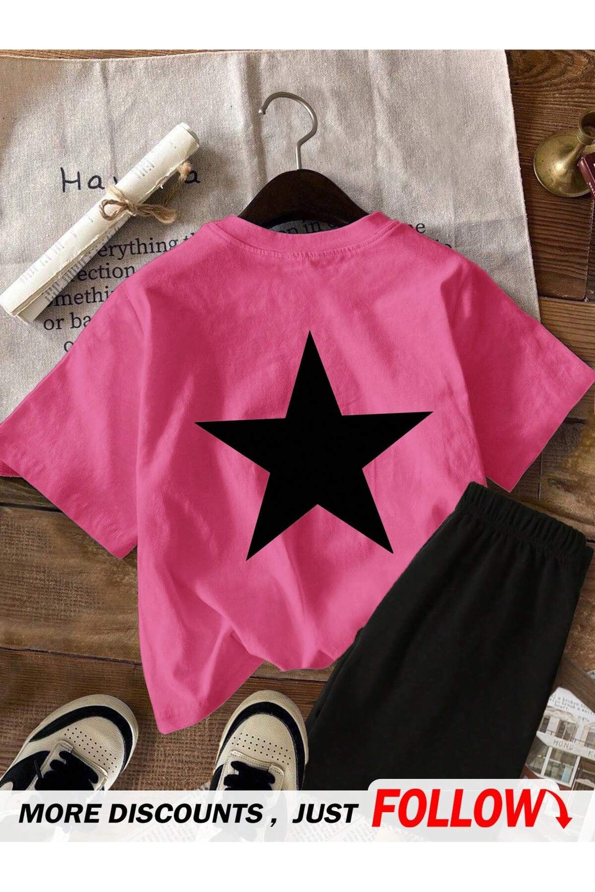 JANSO GROUP - KADIN KISA KOLLU TSHIRT-ŞORT TAKIMI 2Lİ BASKILI OVERSİZE