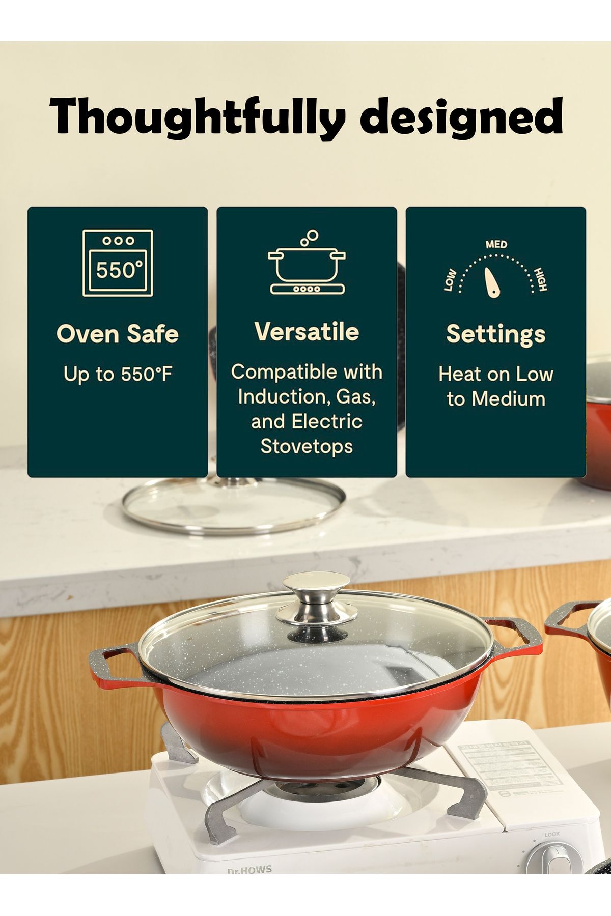 X SPRING-10-PCS Granite Non-stick Cookware Set,Scald-proof Handle,Suitable for multiple people(RED) 5