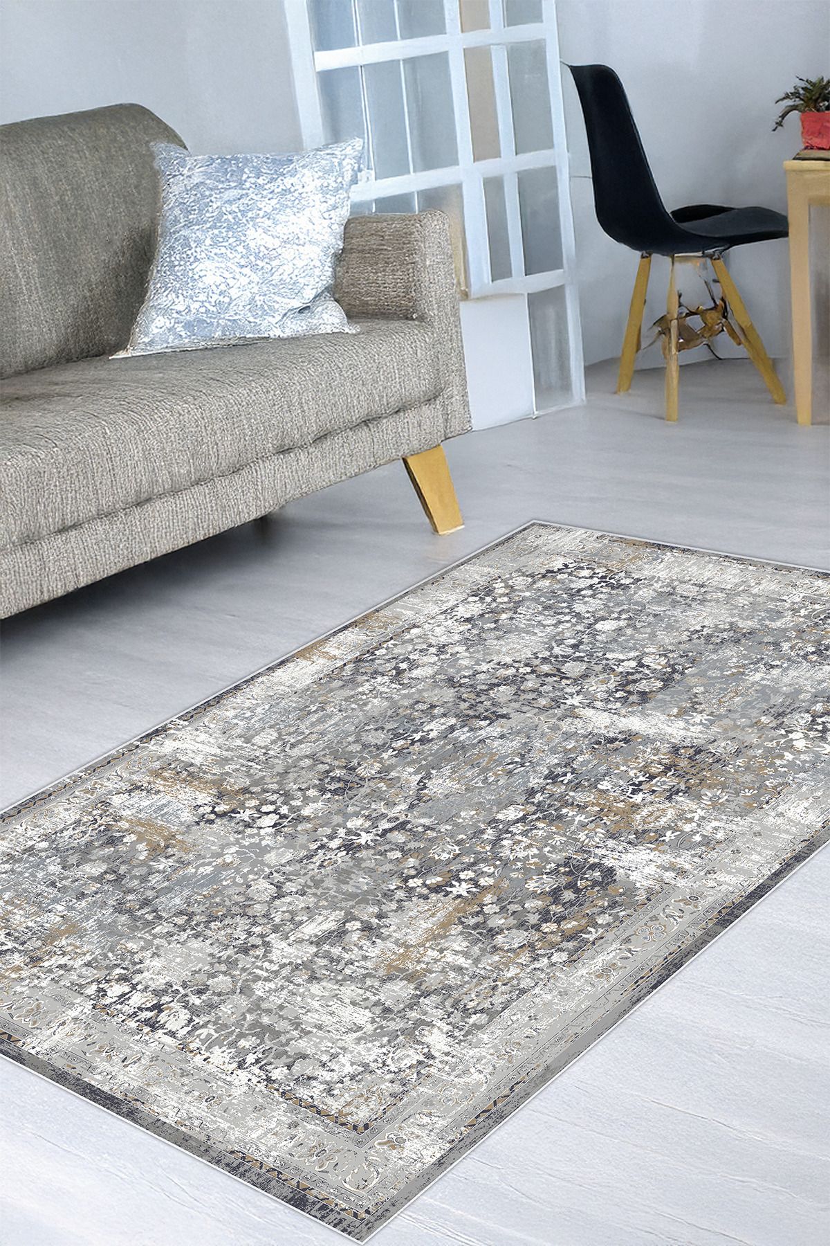 Halise Home Eskitme Karabağ Desenli Kaymaz Tabanlı Yıkanabilir Baskılı Halı Kilim Yolluk