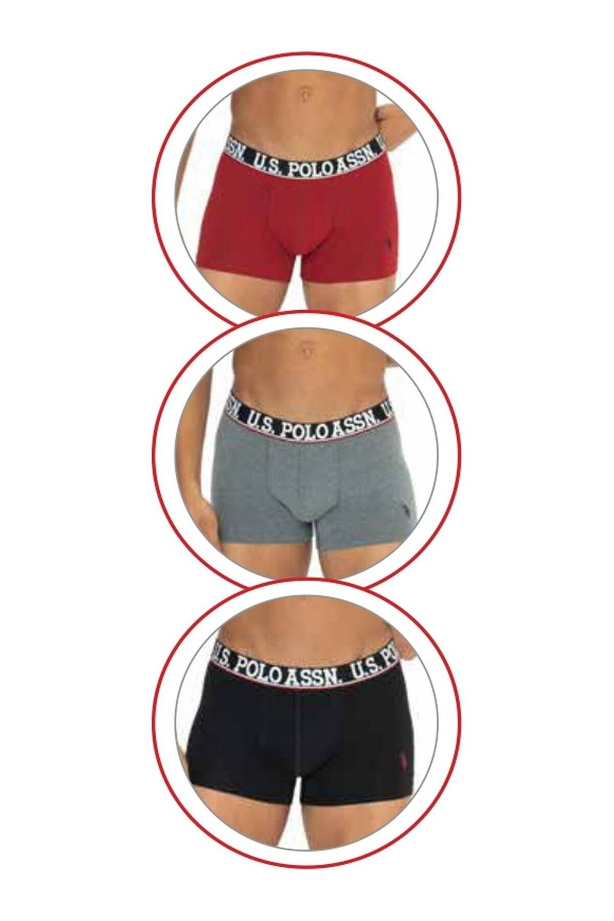 U.S. Polo Assn. U.s Polo Assn. 80533 Erkek Pamuklu 3'lü Boxer Bordo-Siyah-Antrasitmelanj