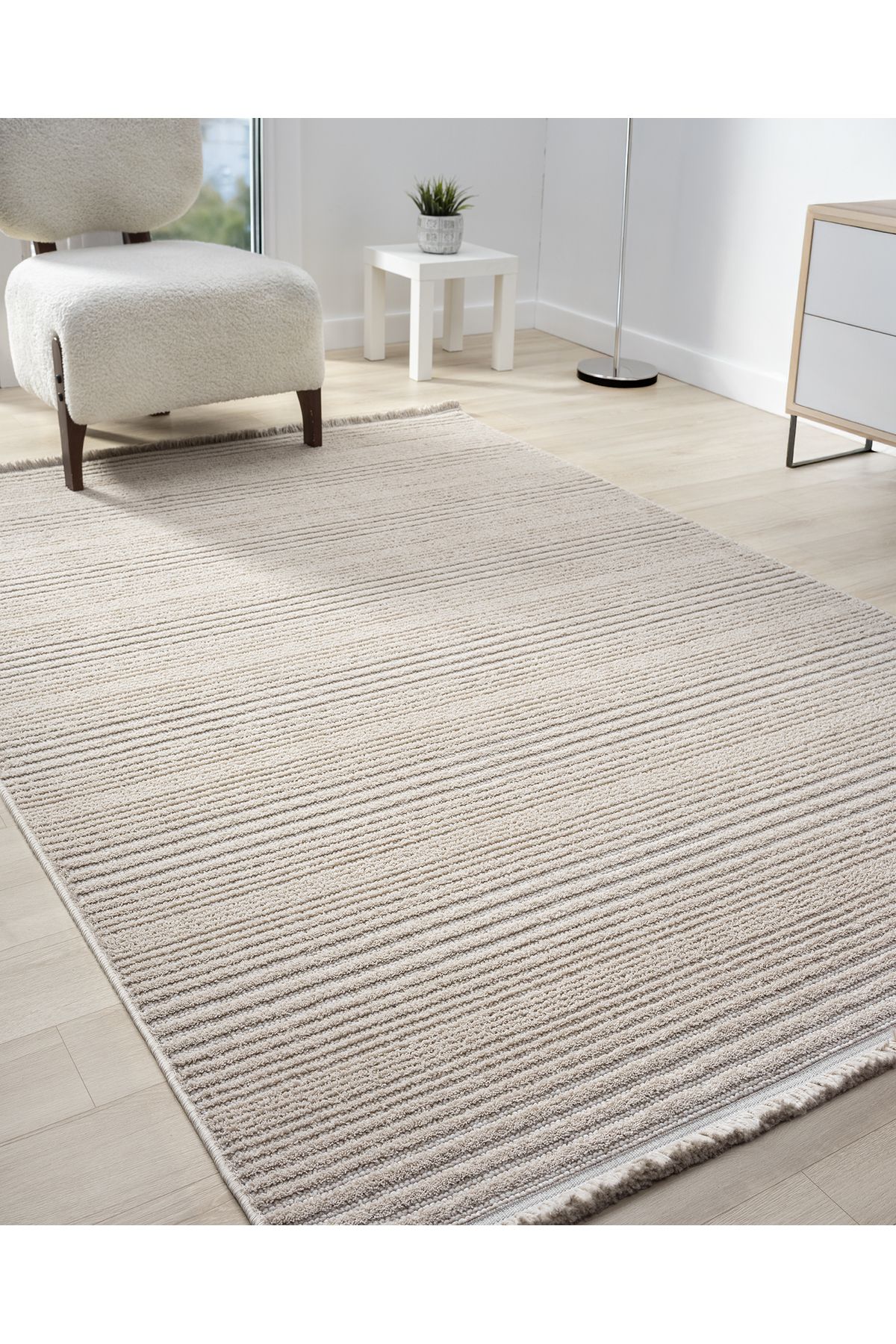 Mariesse Home Step Serisi Naturel Bukleli Yumuşak Dokulu Iskandinav Dokuma Halı