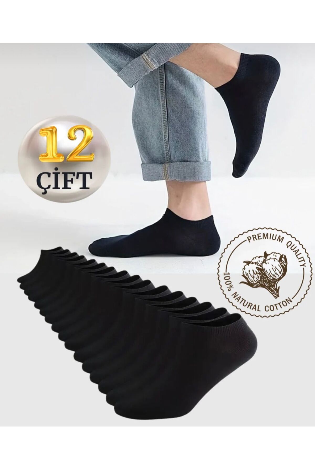 AyganStore 12 Çift Penye Pamuklu Likralı Erkek Patik Çorap