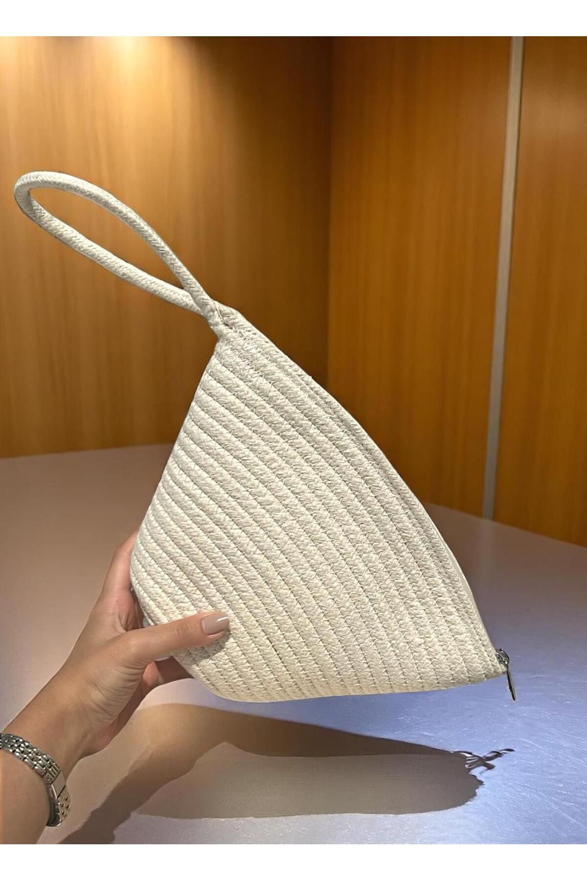 LEATHEROO Kadın Krem Rengi Clutch Çanta, El Çantası
