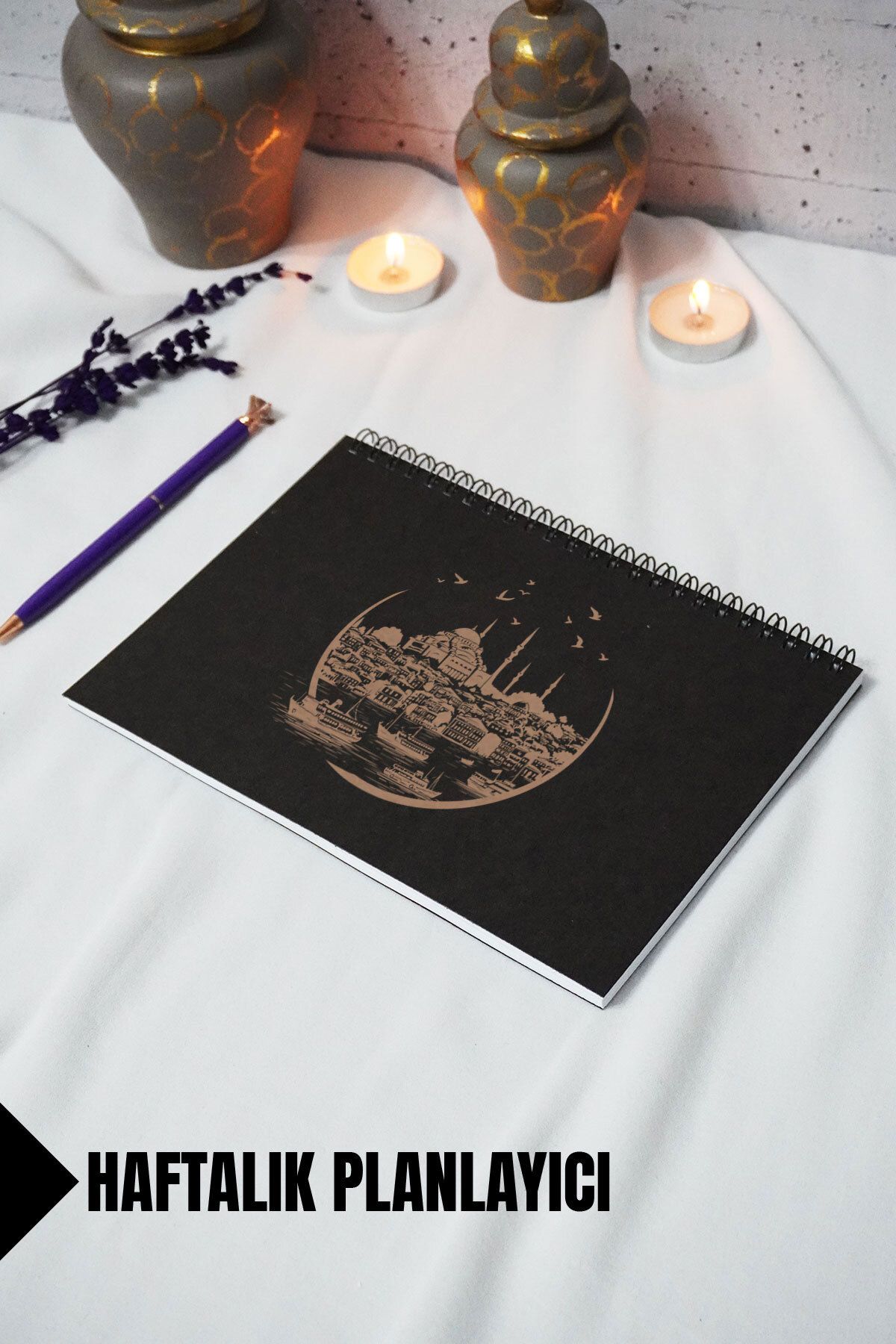 markcat A5 İstanbul Temalı Siyah Kraft Kapaklı Defter - Çizgili Defter - 60 yaprak (120 sayfa) 15x21 cm