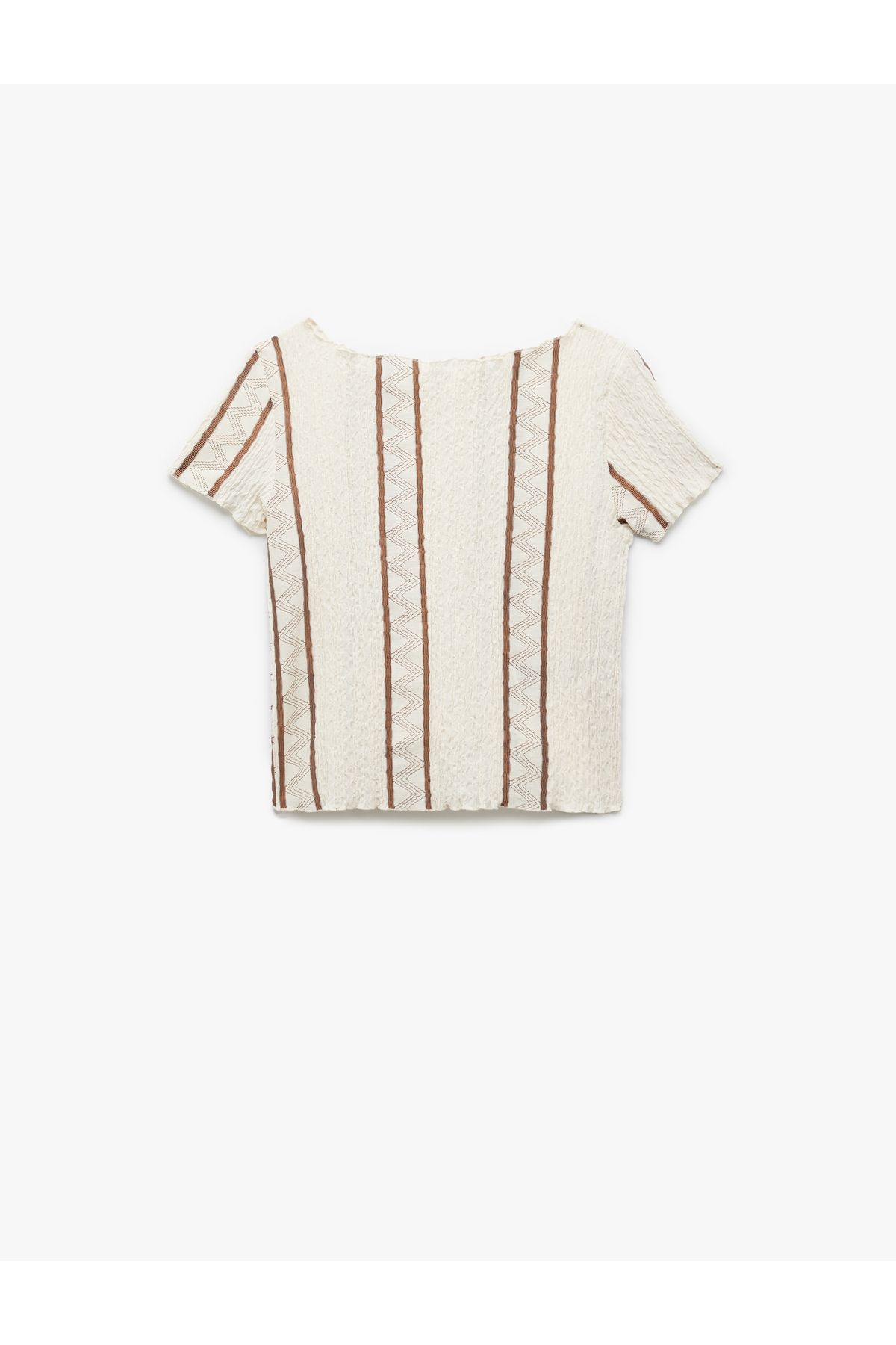 Koton Slim Fit Dokulu Desenli Kısa Kollu Kayık Yaka Tişört