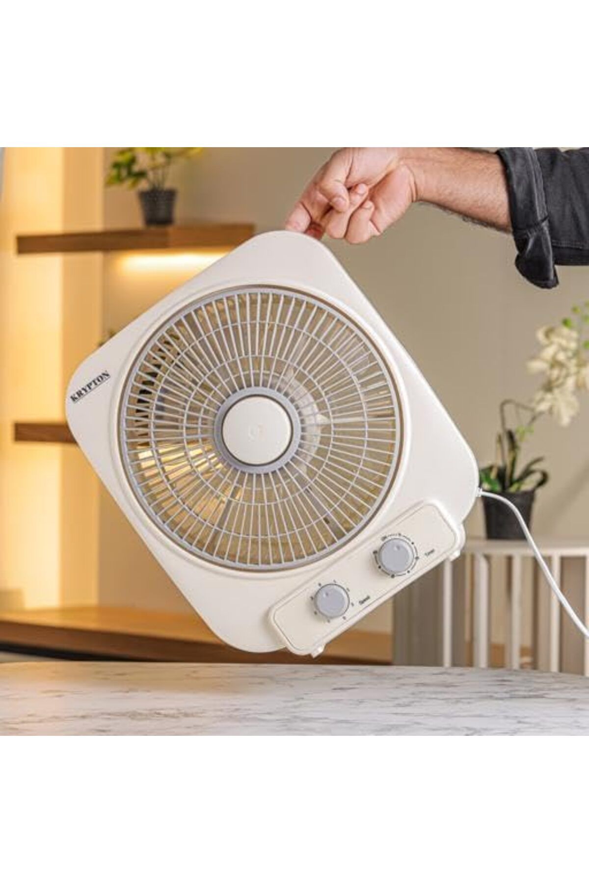 KRYPTON-Compact 10" Box Fan – 3-speed, 6 Pp Blades, Timer Function, Silent Operation 6