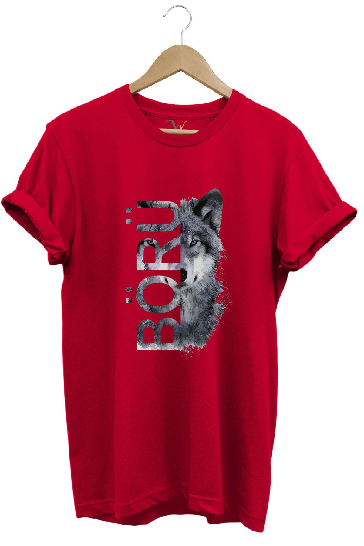 WİDİ TÜRKİYE Bozkurt Börü Yazısı ve Kurt Baskılı %100 Pamuk Regular Fit Bisiklet Yaka Premium T-Shirt