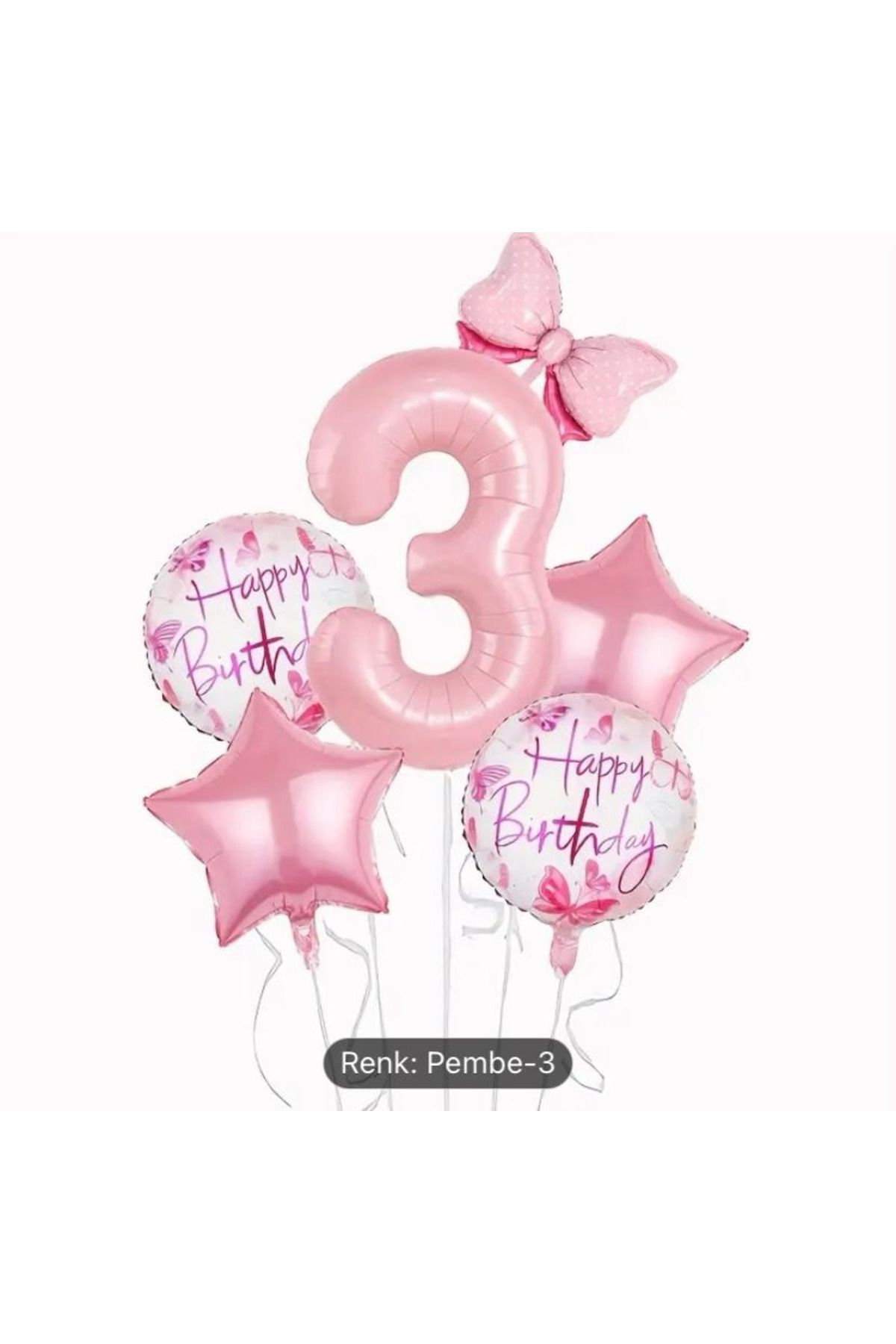 KARNAVAL DÜNYASI 3 YAŞ PEMBE TONLARINDA YILDIZ VE YUVARLAK DESENLER, DOĞUM GÜNÜ SETİ, FOLYO BALON, SAYI BALON