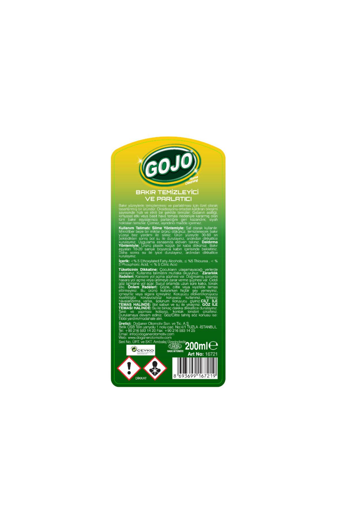 Gojo Bakır Temizleyici ve Parlatıcı 200 Ml