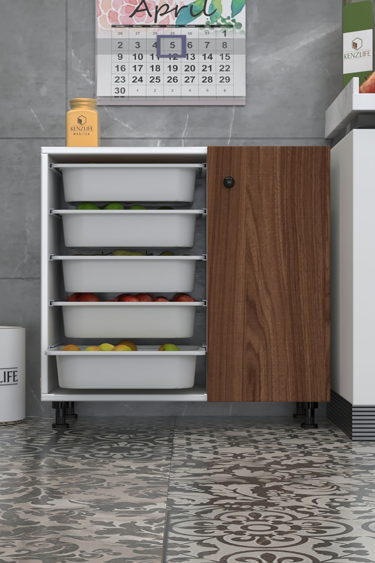Kenzlife sepetli kapaklı mutfak dolabı şükufe cvzbyz 074*075*32 erzak 5 sepetli