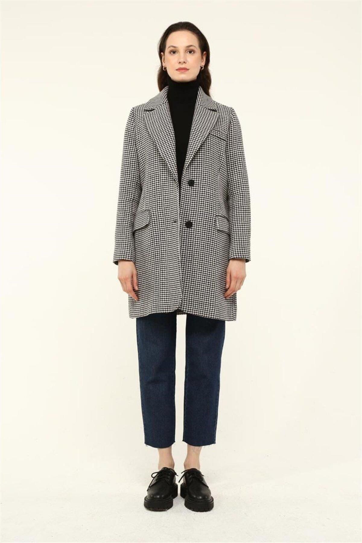 ALYOSHA FASHION Kazayağı Blazer Siyah - Beyaz
