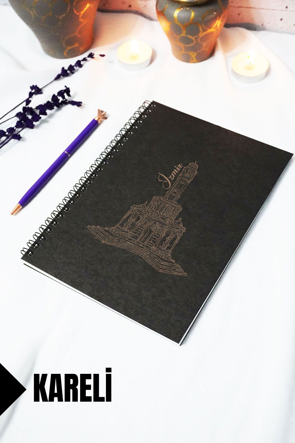 markcat A5 İzmir Temalı Siyah Kraft Kapaklı Defter - Çizgili Defter - 60 yaprak (120 sayfa) 15x21 cm