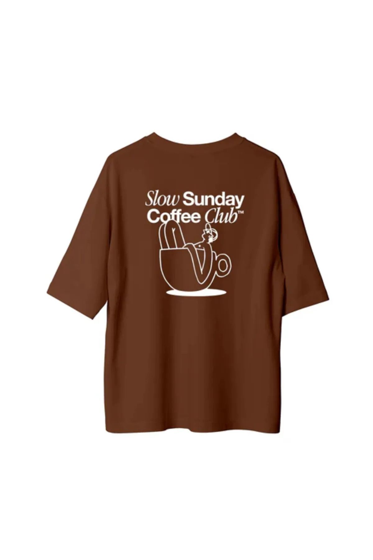 Koklonmoda Büyük Beden Unisex Sunday Coffee Baskılı Oversize T-Shirt