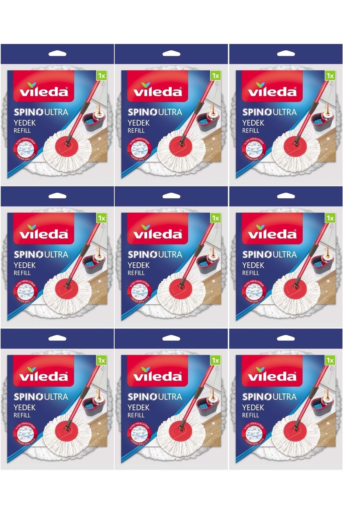 Vileda Spino Ultra Yedek Mop Paspas Ucu (%100 Mikrofiber) (9 Lu Set)